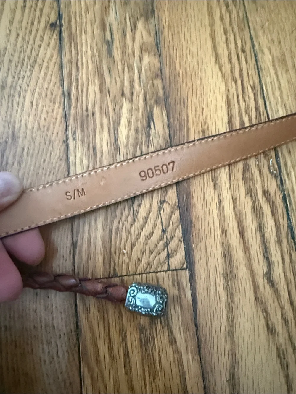 Braided Brown Leather women’s  Belt with Ornate Silver Buckle small/medium